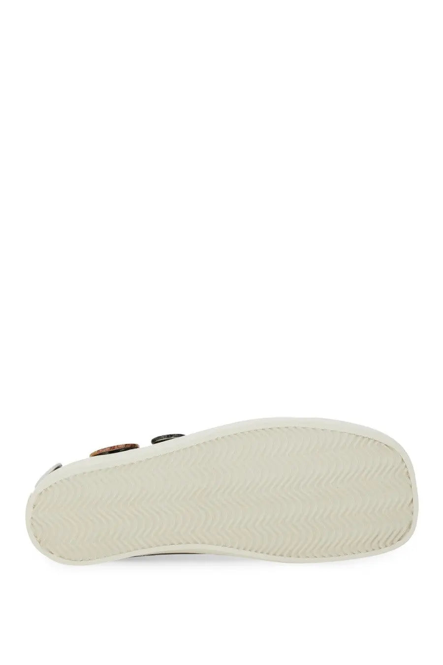 White rubber sole with herringbone tread pattern of moschino women’s black sneakers close up view