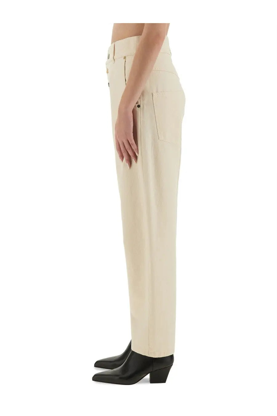Moschino women’s cream-colored tailored straight fit trousers with sleek straight-leg cut and vertical seam detailing