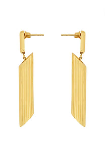 Moschino women’s gold-toned rectangular drop earrings with vertical ribbed texture and modern design