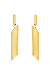 Moschino women’s gold-toned rectangular drop earrings with vertical ridged texture and sleek modern design
