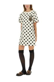 Moschino women’s white teddy bear dress with polka dots made from soft fabric for stylish casual wear