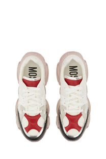 Moschino women’s teddy sneaker white in white and red with chunky sculpted sole design for casual wear