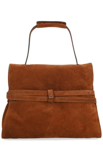 Moschino womens tie me bag brown suede handbag with matching belt strap and top handle