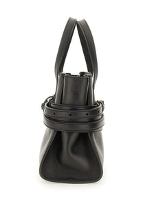 Moschino women’s small black leather tote bag with structured design and adjustable strap for versatile use