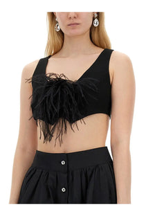 Moschino women’s black feathered crop top with structured bodice and dangling feathers for stylish wear