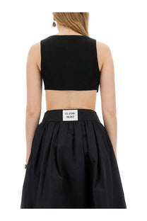 Moschino women’s black sleeveless crop top with fitted back and smooth fabric for stylish layering