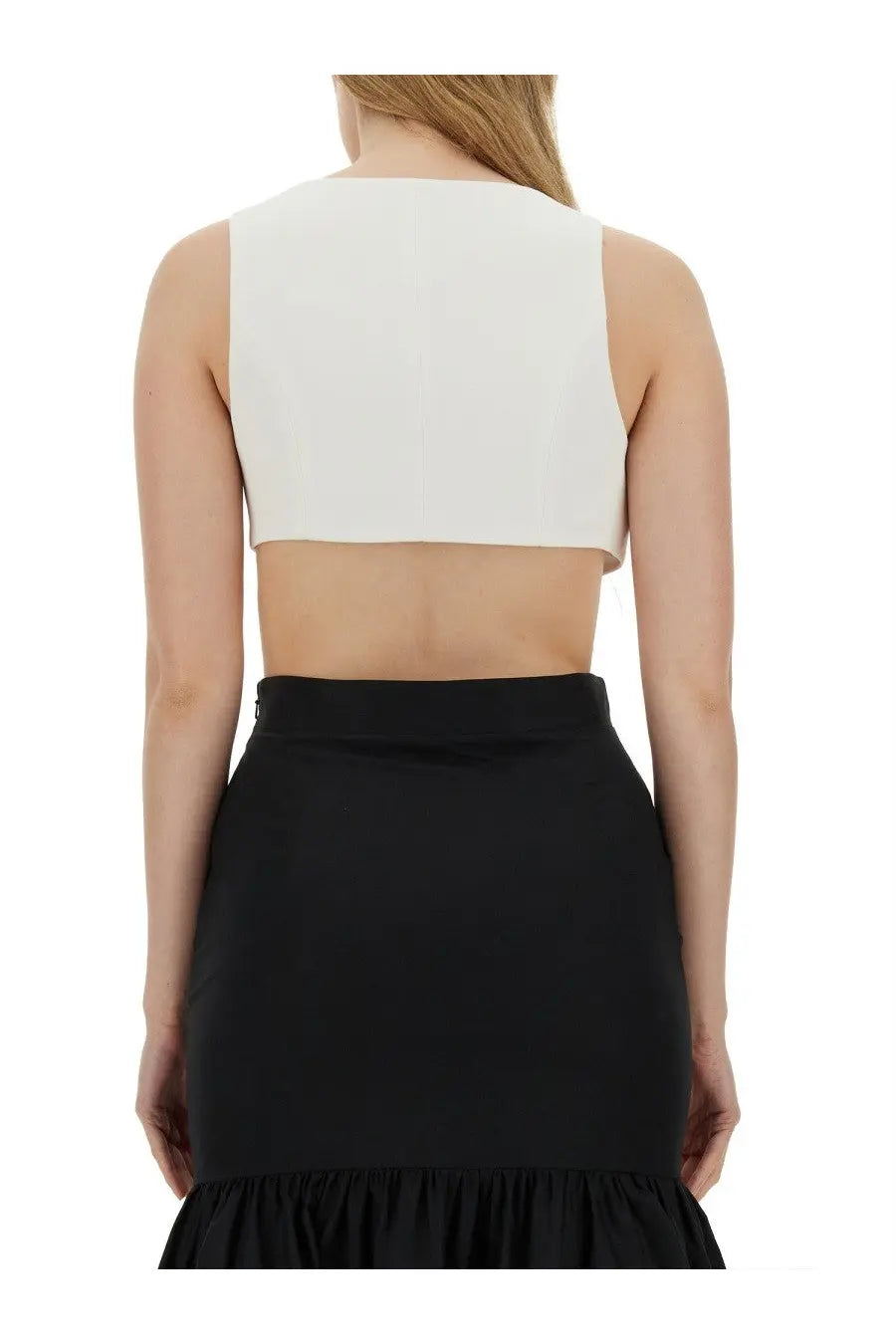 Moschino women’s white sleeveless crop top featuring a clean minimalist design perfect for casual wear