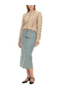 Beige textured knit Moschino women’s wool blend sweater with ruffled raised pattern for stylish warmth