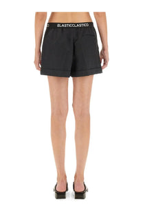 Moschino women’s black wool shorts with white elasticclastico waistband and rolled cuffs