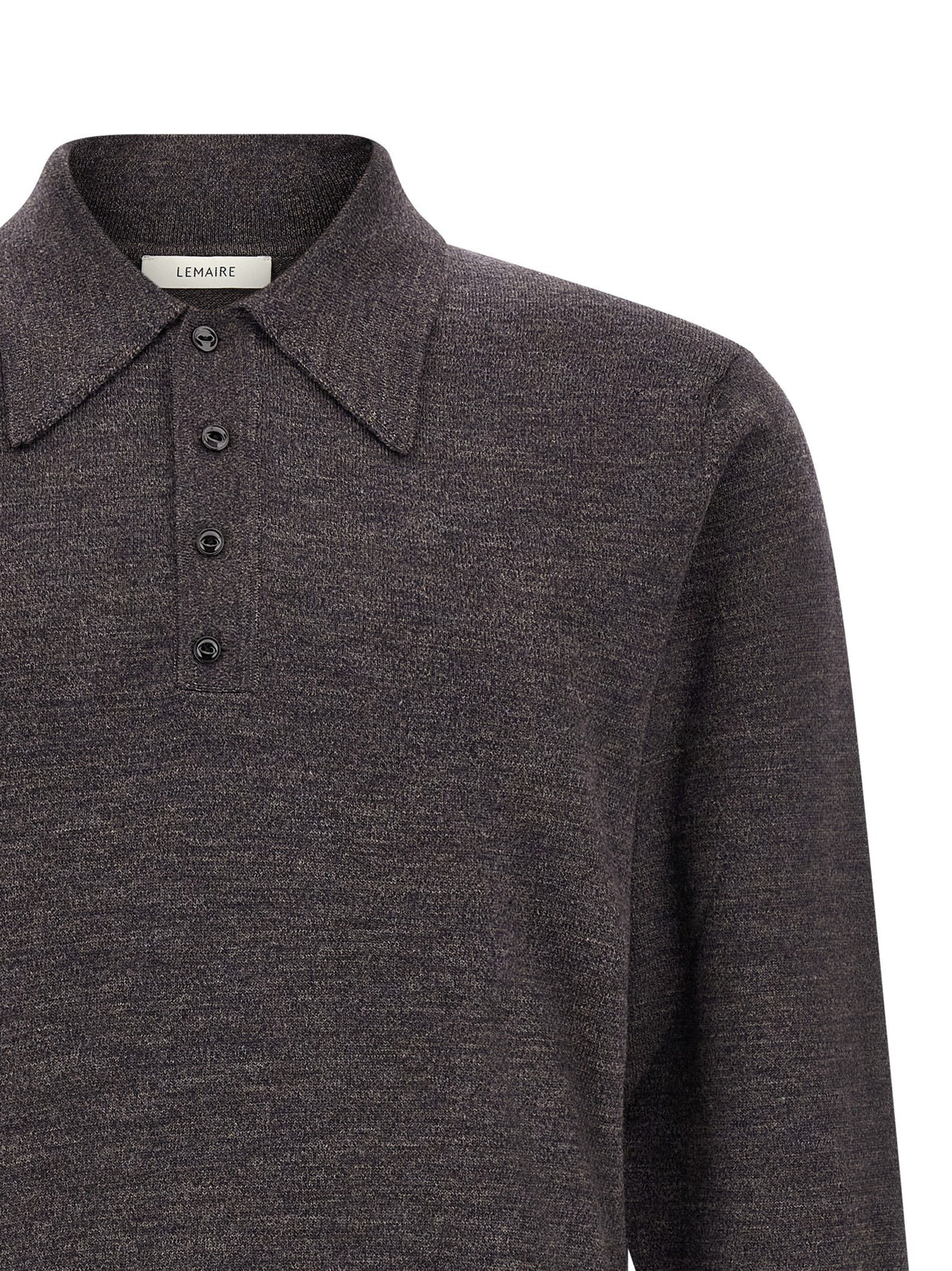 Lemaire Mouliné Wool Polo Shirt Brown