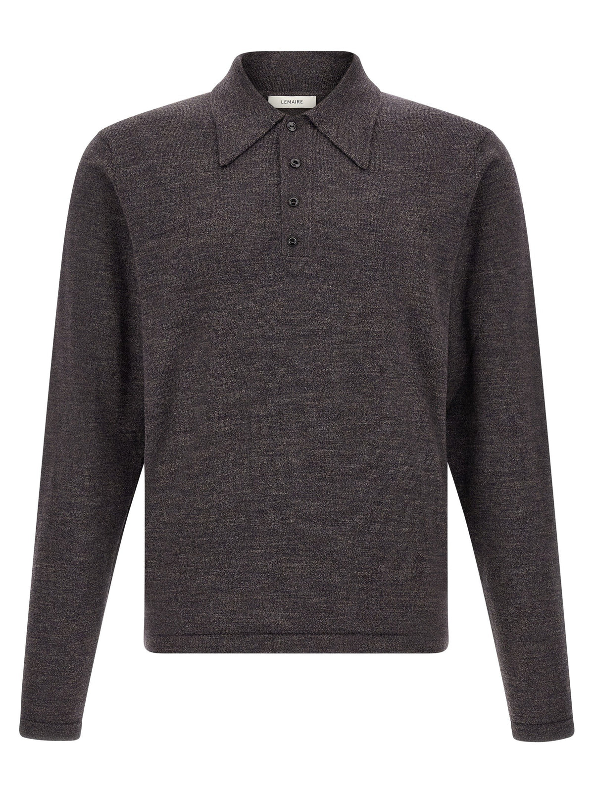 Lemaire Mouliné Wool Polo Shirt Brown