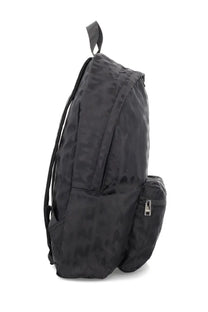 Msgm men’s backpack Mwave black nylon with black camouflage pattern side zip pocket and adjustable shoulder straps