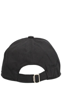 Msgm men’s black baseball cap with adjustable strap and silver-tone buckle shown from the back side