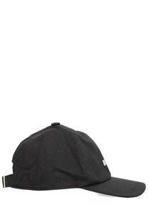 Msgm men’s baseball cap black with subtle white logo on front and striped adjustment strap at back