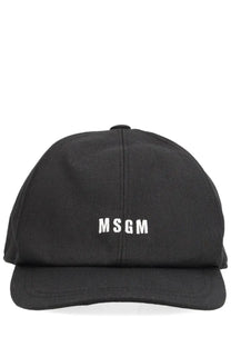 Black MSGM men’s baseball cap featuring white embroidered logo ideal for casual wear
