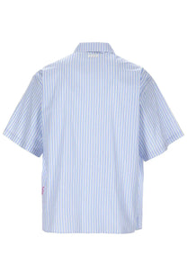 Msgm men’s camicia con stampa blue light blue and white striped short-sleeved button-up shirt with relaxed fit