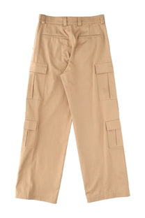 Msgm men’s beige cargo pants with multiple flap pockets and straight-leg cut in durable cotton fabric