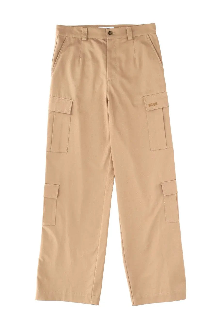 Beige MSGM men’s cargo pants with multiple flap pockets and button closure in durable fabric