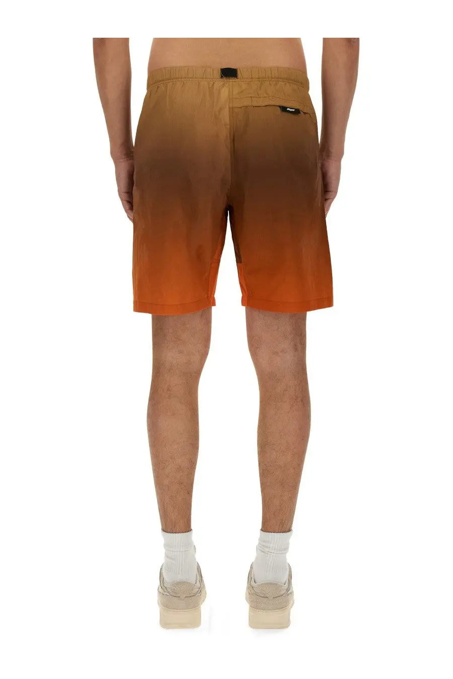 Msgm men’s cotton bermuda shorts in orange-to-brown gradient with drawstring waistband and side pockets
