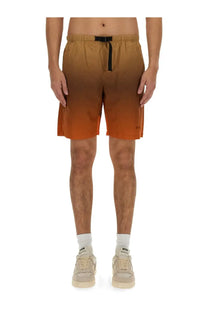 Msgm men’s cotton bermuda shorts in tan to orange gradient with black drawstring waistband for casual wear