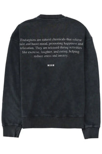 Back of black oversized MSGM mens sweatshirt with white endorphins text print in cotton blend material