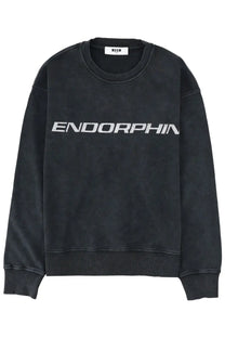 Black MSGM men’s sweatshirt with white endorphin graphic across chest in soft grey fabric for casual wear