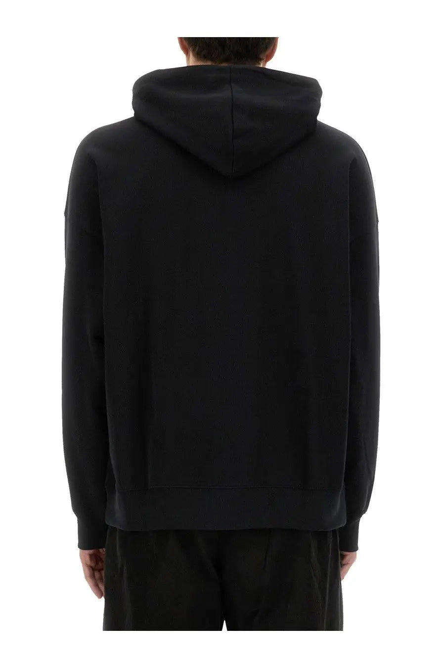 Msgm men’s black hooded sweatshirt with minimalist design and ribbed cuffs in cotton fabric