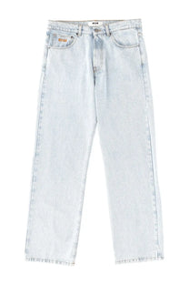 Msgm men’s light-wash denim jeans blue with straight-leg cut subtle fading and m50 label on waistband