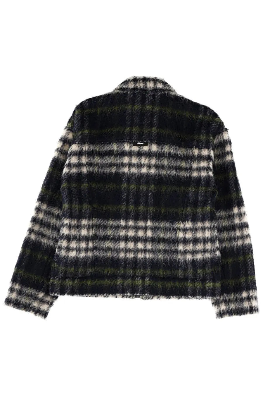 Msgm men’s pile jacket multicolor with black and white plaid wool blend and frayed texture front view
