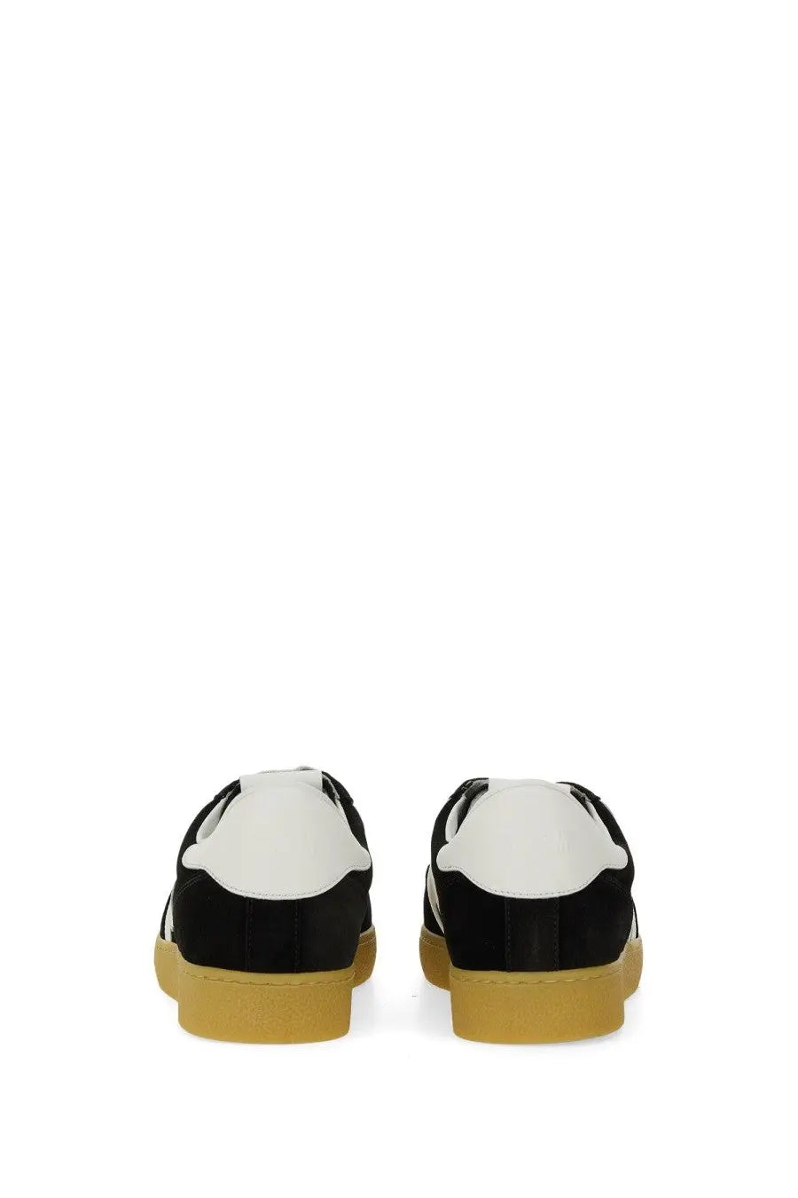 Msgm men’s retro sneaker black black and white suede with gum-colored rubber sole front view