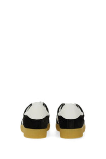 Msgm men’s retro sneaker black black and white suede with gum-colored rubber sole front view