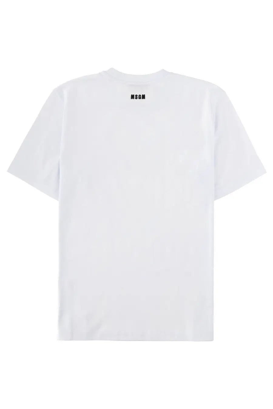 Msgm men’s white short-sleeved t-shirt with minimalist black logo at neckline in cotton material
