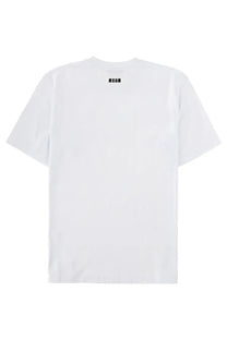 Msgm men’s white short-sleeved t-shirt with minimalist black logo at neckline in cotton material