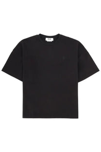 Msgm men’s black oversized crewneck cotton t-shirt with subtle embroidered logo and branded neckline tag