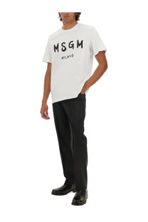 White MSGM Milano t-shirt in cotton with bold black lettering across the chest for men