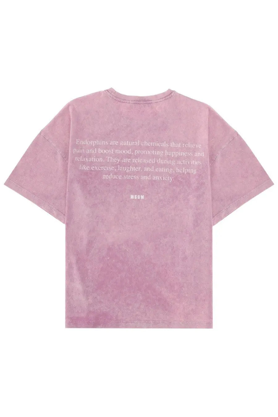Msgm men’s soft pink oversized t-shirt with faded texture and white text printed on the back side