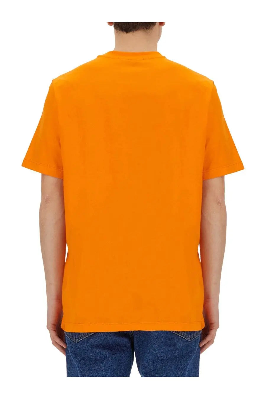 Msgm men’s orange short-sleeved shirt with a classic crew neck perfect for casual wear