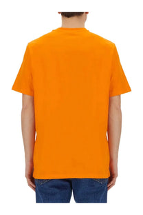 Msgm men’s orange short-sleeved shirt with a classic crew neck perfect for casual wear
