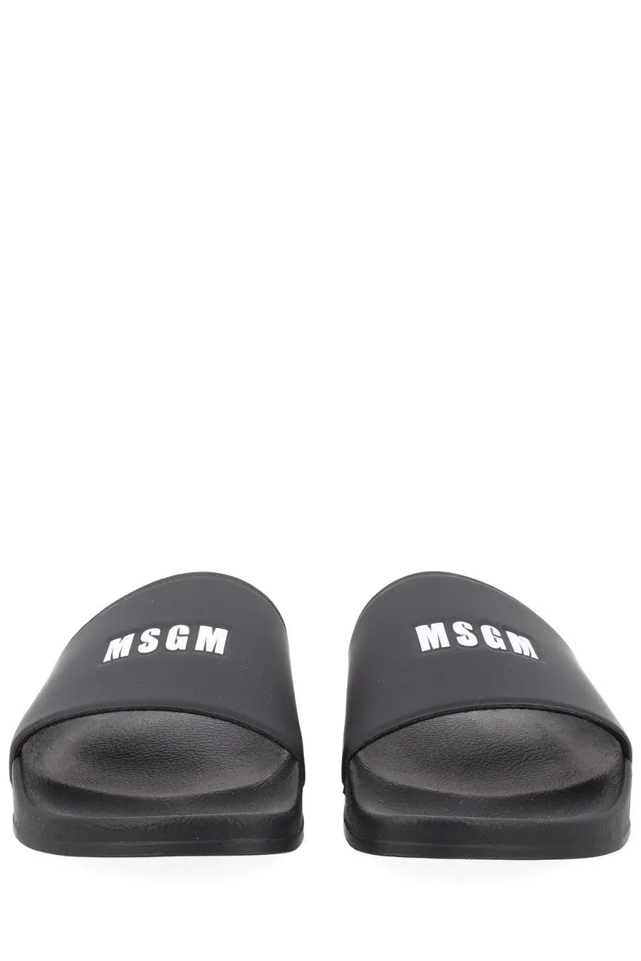 Black msgm men’s slide sandals with white logo branding perfect for casual wear