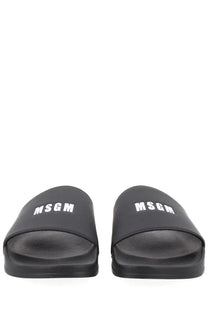 Black msgm men’s slide sandals with white logo branding perfect for casual wear