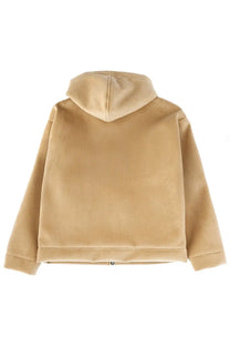 Msgm men’s velvet jacket beige featuring a ribbed beige corduroy hoodie with matching hood visible from the back side