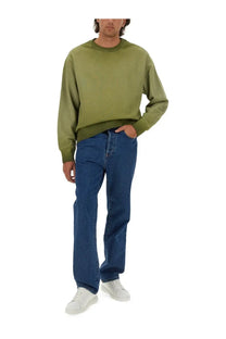 Olive green oversized crewneck sweatshirt made of washed out jersey by MSGM for men casual wear