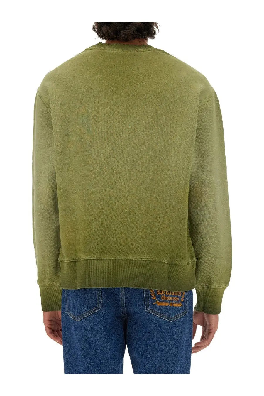 Olive green oversized crewneck sweatshirt with ribbed cuffs and hem made from washed out jersey by MSGM men