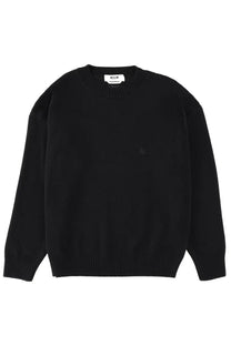 Msgm men’s black wool oversized crewneck sweater with ribbed cuffs hem and embroidered logo on left chest