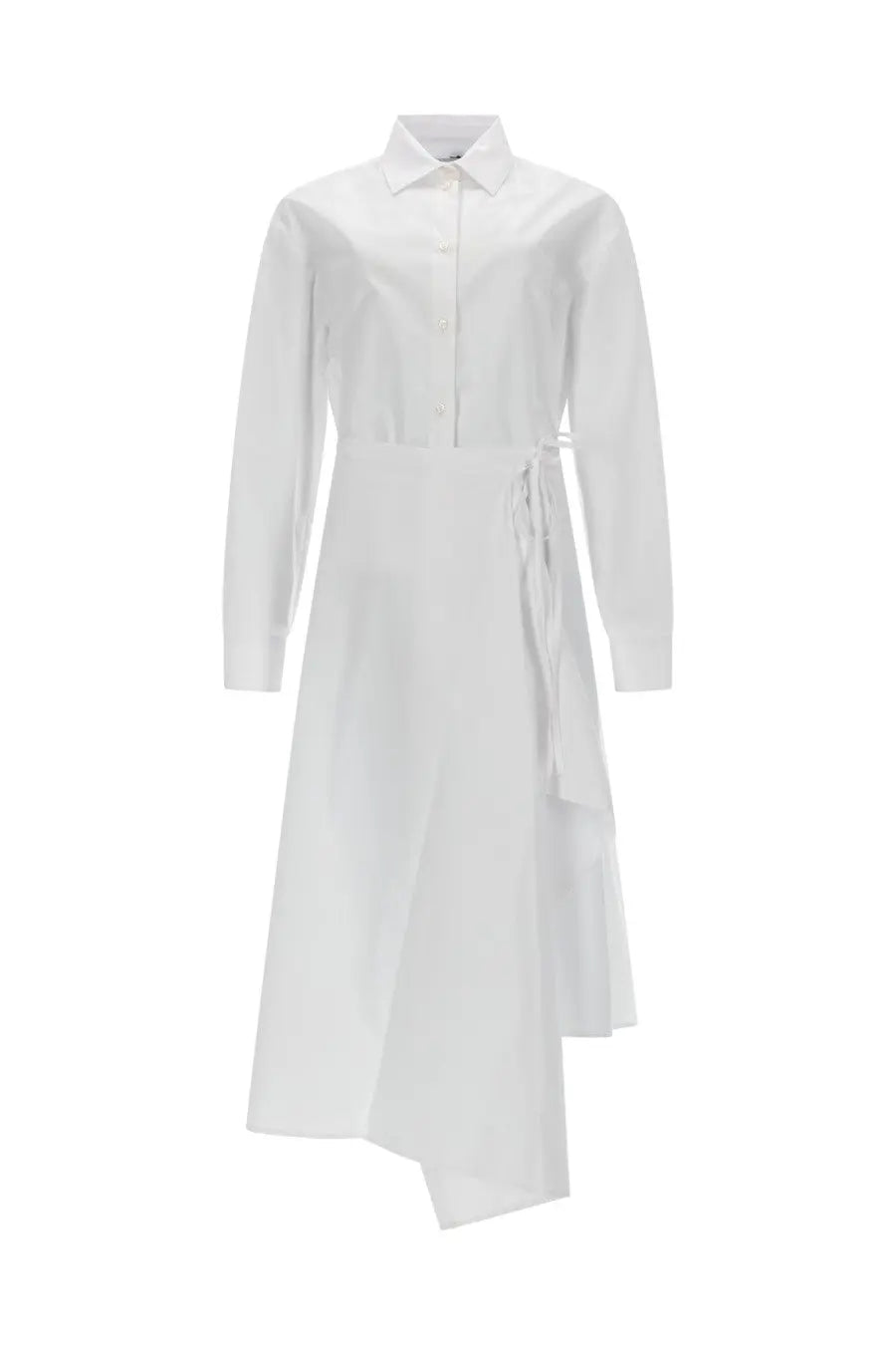Msgm women’s abito con gonna pareo white white cotton shirt dress with button-down front and asymmetrical hemline