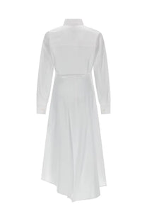 Msgm women’s abito con gonna pareo white long-sleeved shirt dress with collar and belted waist in cotton blend