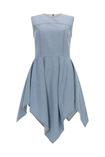 Msgm women’s abito in denim with asymmetrical flared skirt and structured bodice in light blue sleeveless design