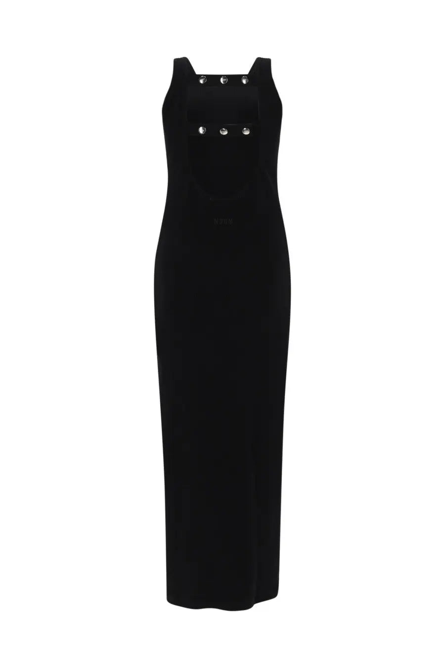 Msgm women’s abito lungo black sleeveless viscose maxi dress with silver toned studs on shoulder straps and central panel