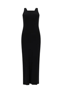Msgm women’s abito lungo black sleeveless maxi dress with square neckline and straight-cut viscose silhouette