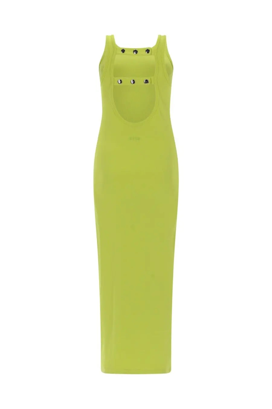 Msgm women’s abito lungo in viscosa yellow with a sleek neon green sleeveless maxi dress featuring silver stud details